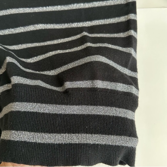 EXPRESS Design Studio Black Grey Glitter Striped Turtleneck Sweater Top - Picture 6 of 11